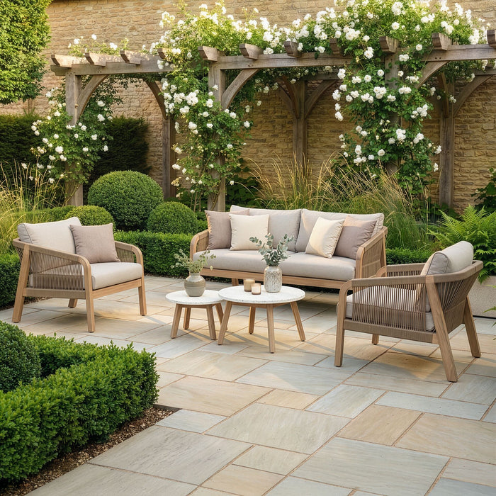 Antigua Rope Weave 2 Seat Sofa Set with 2 Lounge Armchairs & Round Coffee Tables