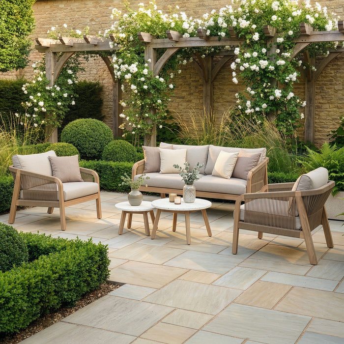 Antigua Rope Weave 2 Seat Sofa Set with 2 Lounge Armchairs & Round Coffee Tables