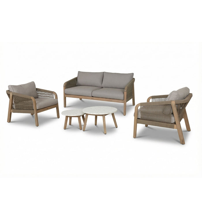 Antigua Rope Weave 2 Seat Sofa Set with 2 Lounge Armchairs & Round Coffee Tables