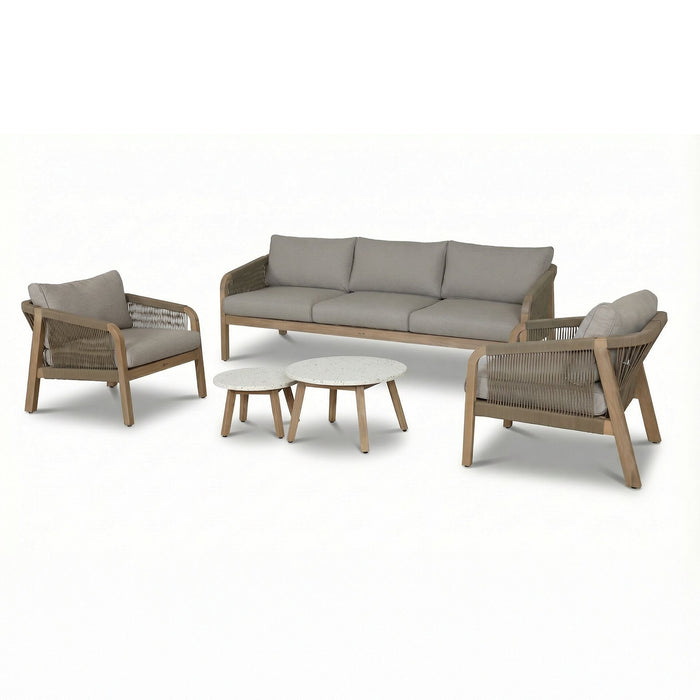 Antigua Rope Weave 3 Seat Sofa Set with 2 Lounge Armchairs & Round Coffee Tables