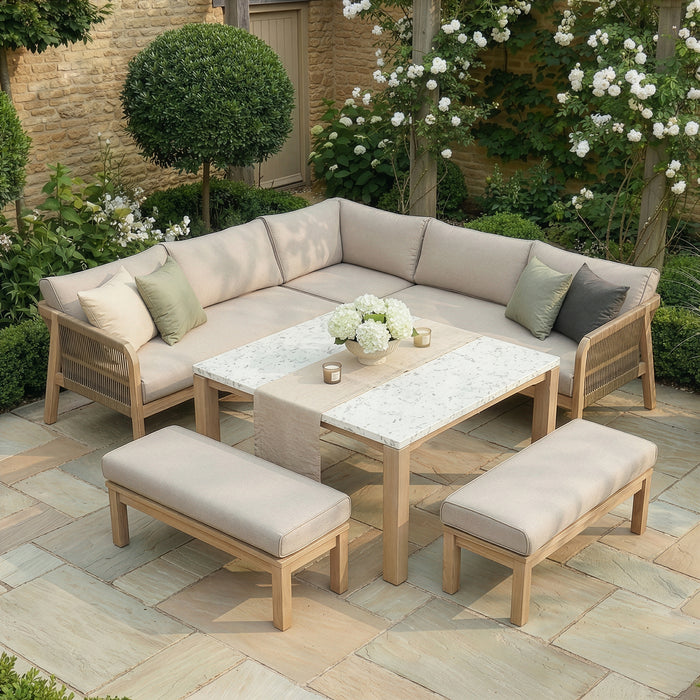 Antigua Rope Weave Square Corner Dining Sofa Set with Footstools - Terrazzo