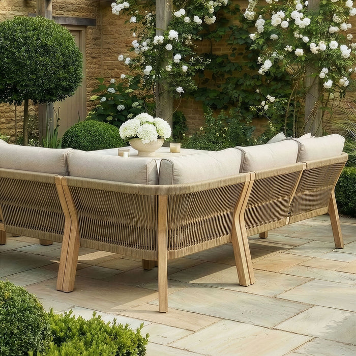 Antigua Rope Weave Square Corner Dining Sofa Set with Footstools - Terrazzo