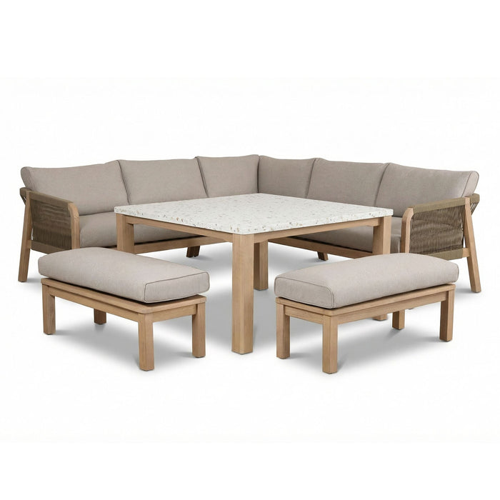 Antigua Rope Weave Square Corner Dining Sofa Set with Footstools - Terrazzo