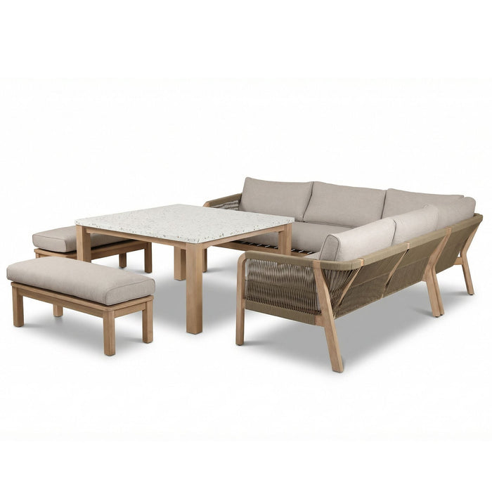 Antigua Rope Weave Square Corner Dining Sofa Set with Footstools - Terrazzo