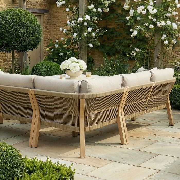 Antigua Rope Weave Corner Sofa Set with 2 Round Coffee Tables - Terrazzo