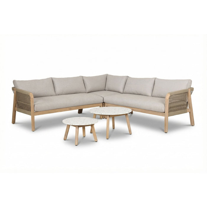 Antigua Rope Weave Corner Sofa Set with 2 Round Coffee Tables - Terrazzo