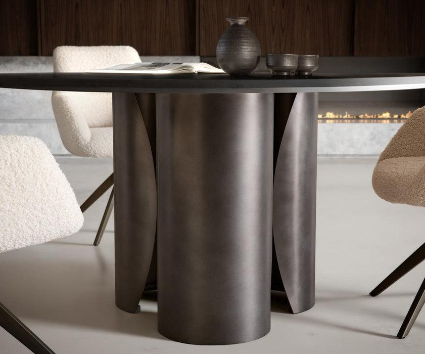 Round Dining Table Adenza 140x140cm Marble Black Metal Frame Graphite