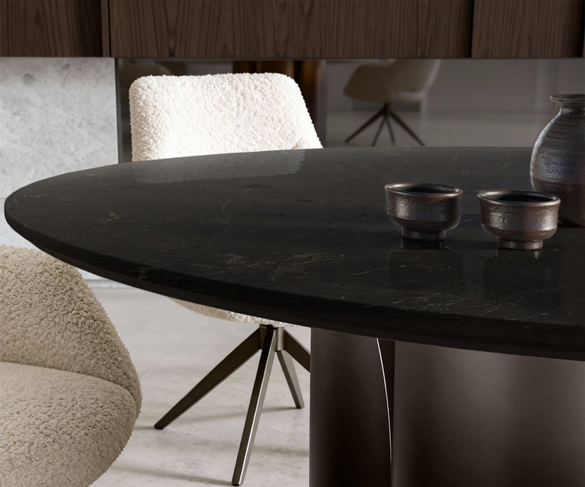 Round Dining Table Adenza 140x140cm Marble Black Metal Frame Graphite