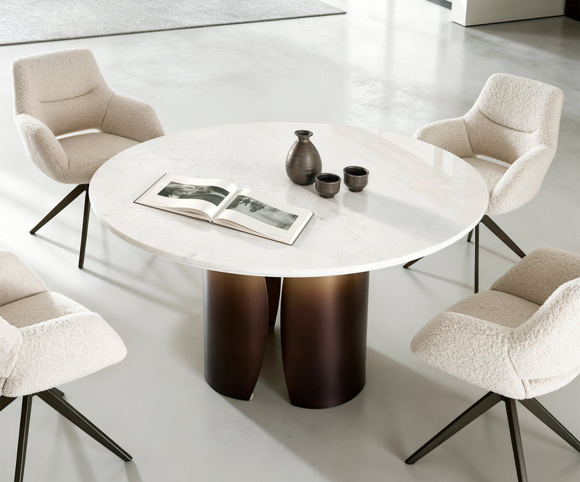 Round Dining Table Adenza 140x140cm Marble White Metal Frame Gold