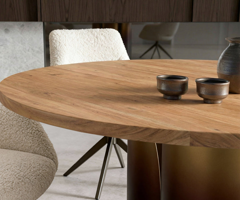 Round Dining Table Adenza 140x140cm Acacia Wood Natural Metal Frame Gold