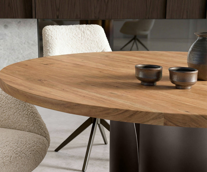 Round Dining Table Adenza 140x140cm Acacia Wood Natural Metal Frame Graphite