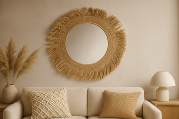 Round Wall Mirror Banana Leaf 120cm Natural