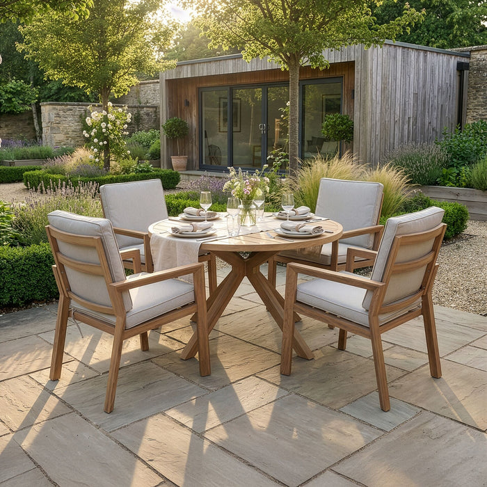New York 4 Seat Round Aluminium Dining Set - Wood Effect
