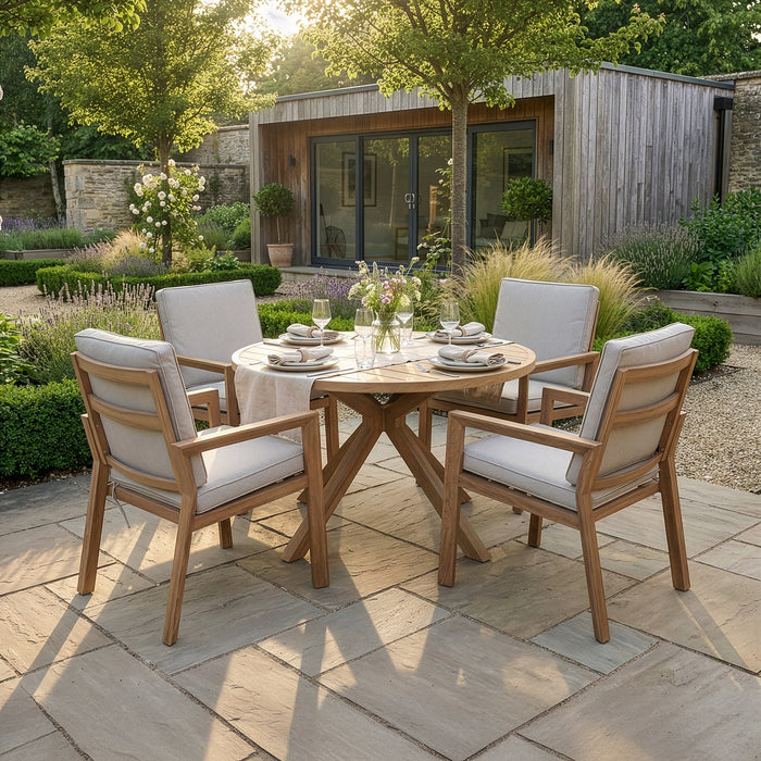 New York 4 Seat Round Aluminium Dining Set - Wood Effect