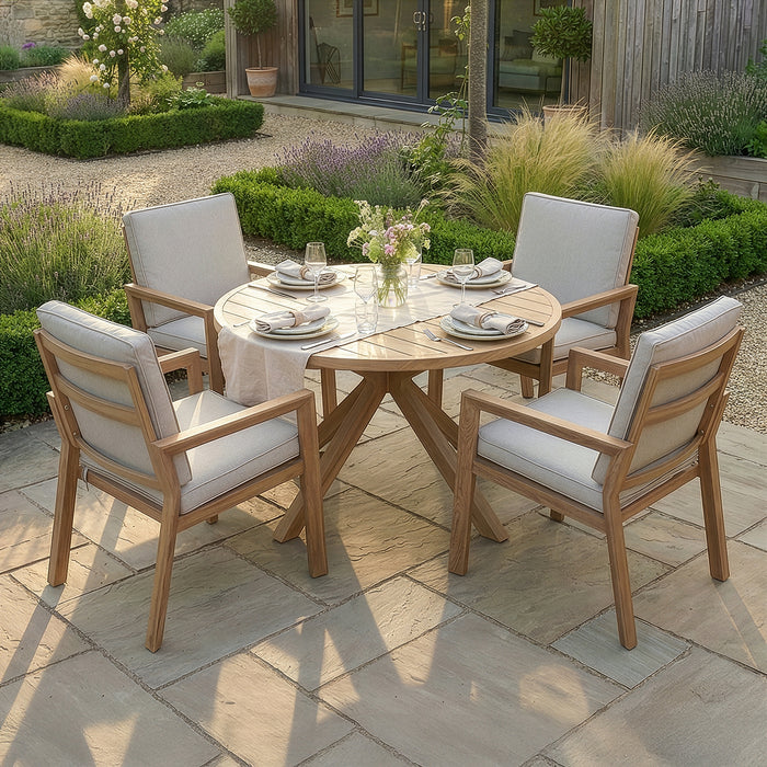New York 4 Seat Round Aluminium Dining Set - Wood Effect