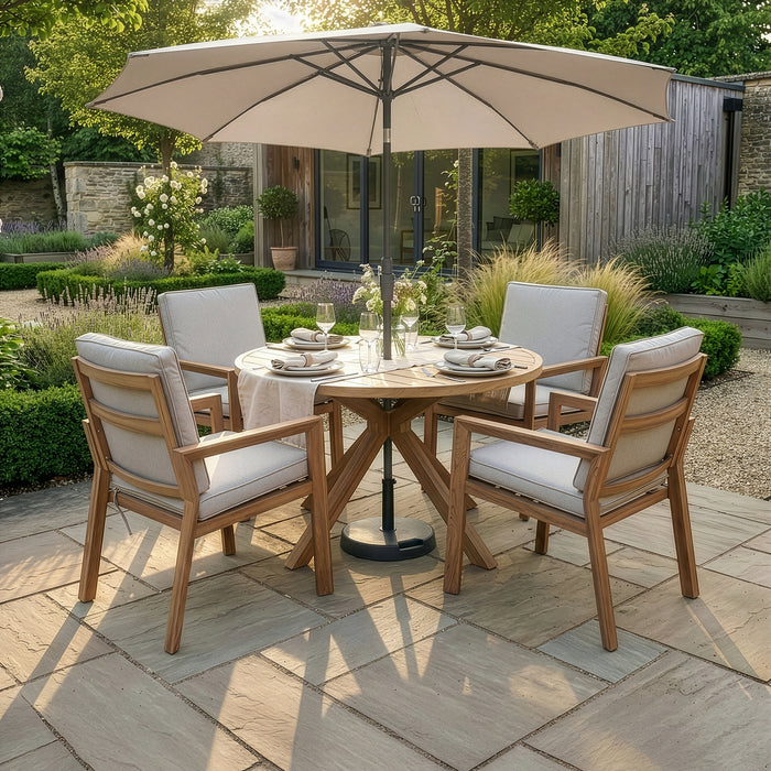 New York 4 Seat Round Aluminium Dining Set - Wood Effect