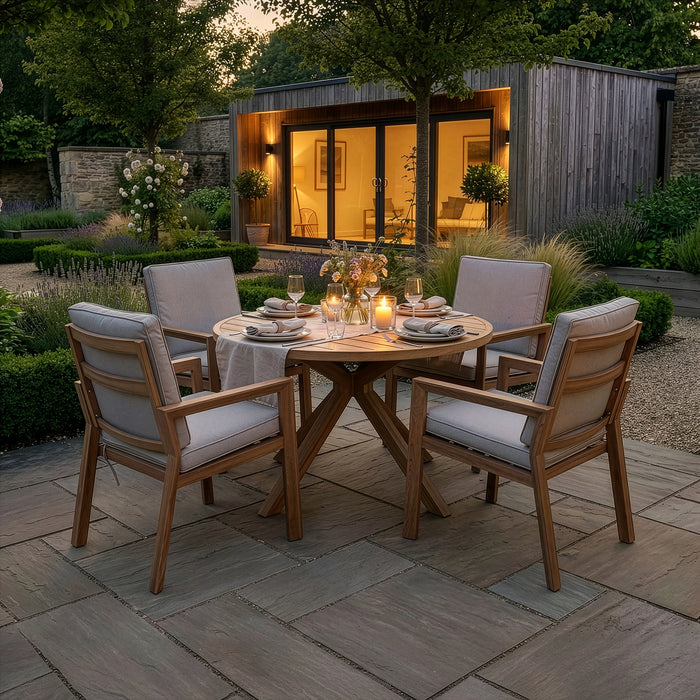 New York 4 Seat Round Aluminium Dining Set - Wood Effect