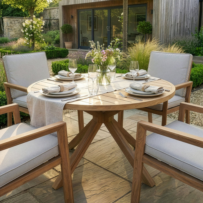 New York 4 Seat Round Aluminium Dining Set - Wood Effect