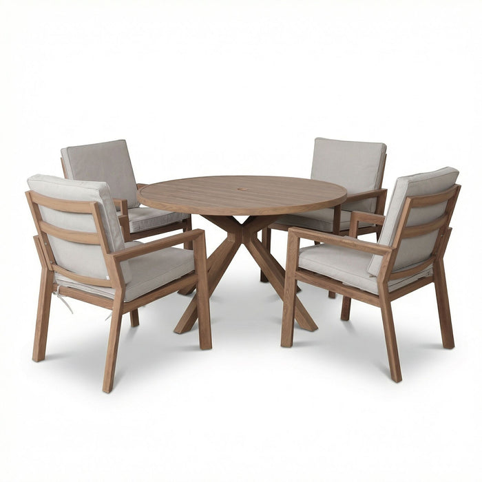 New York 4 Seat Round Aluminium Dining Set - Wood Effect