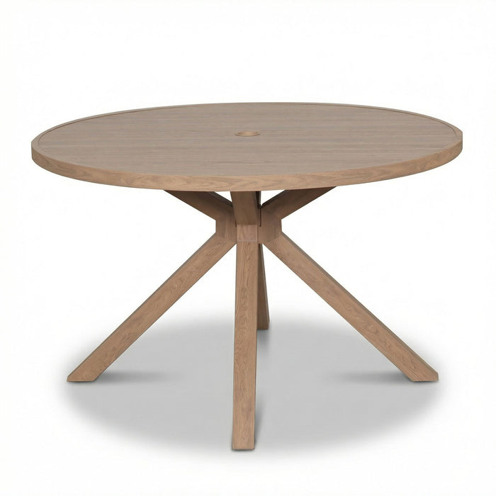New York 4 Seat Round Aluminium Dining Set - Wood Effect