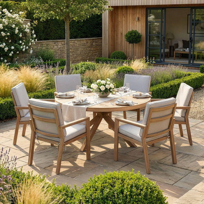 New York 6 Seat Round Aluminium Dining Set - Wood Effect