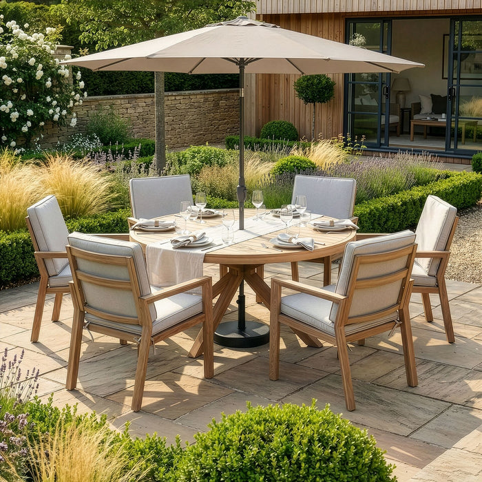 New York 6 Seat Round Aluminium Dining Set - Wood Effect