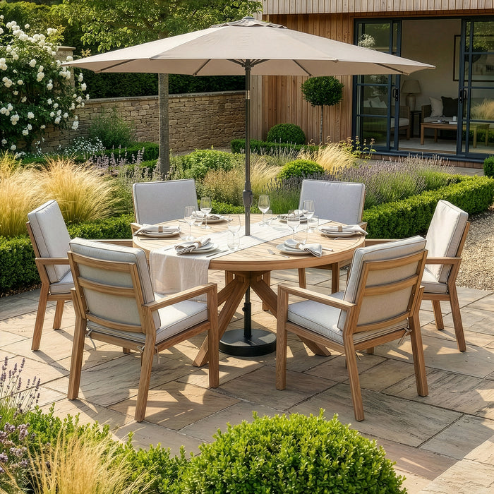 New York 6 Seat Round Aluminium Dining Set - Wood Effect