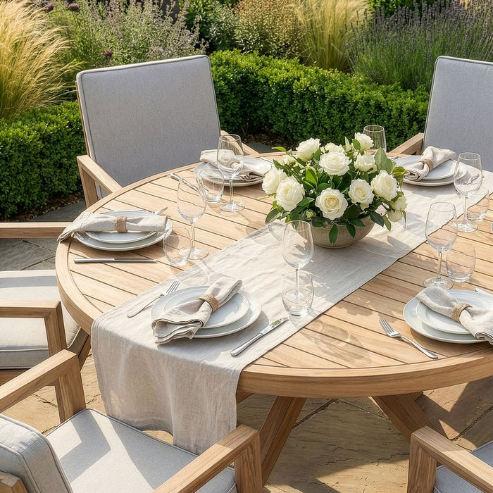 New York 6 Seat Round Aluminium Dining Set - Wood Effect