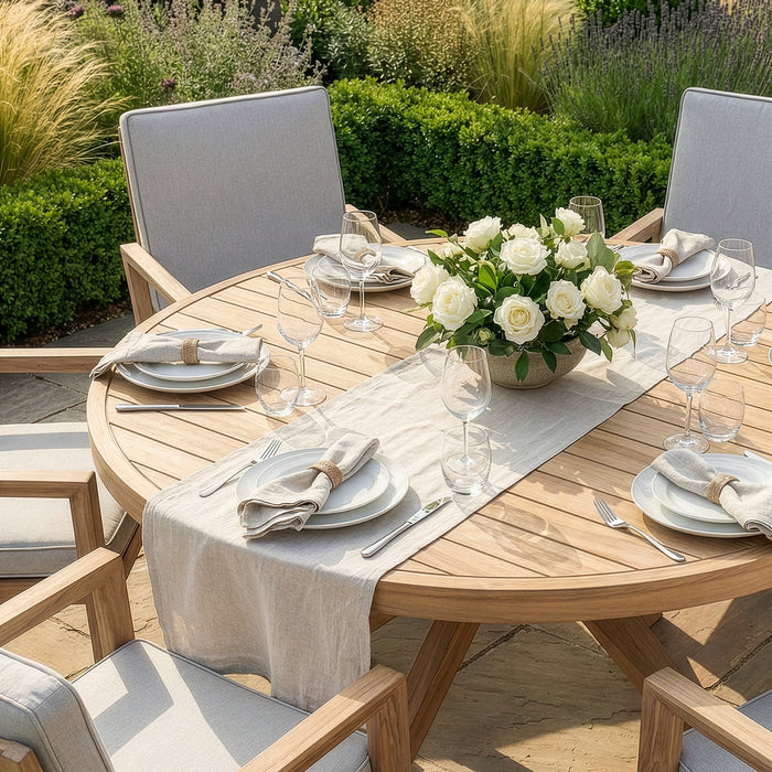 New York 6 Seat Round Aluminium Dining Set - Wood Effect