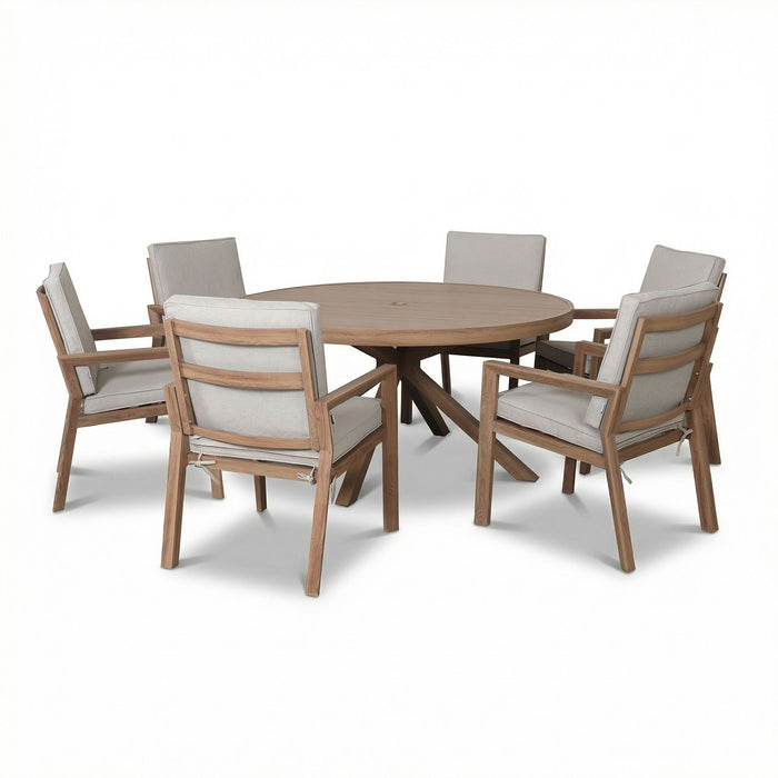 New York 6 Seat Round Aluminium Dining Set - Wood Effect