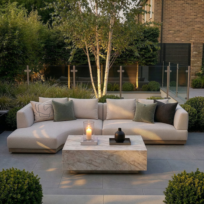 Outdoor Fabric Lyon Left-Handed Small Corner Sofa Set - Pebble