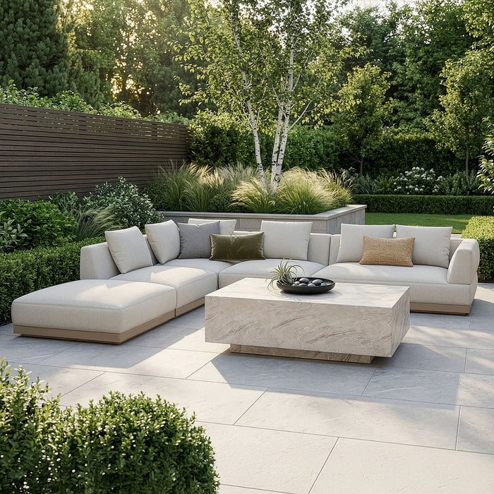 Outdoor Fabric Lyon Left-Handed Large Corner Sofa Set - Pebble