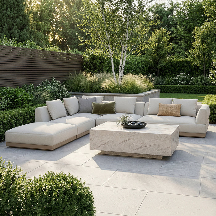 Outdoor Fabric Lyon Left-Handed Large Corner Sofa Set - Pebble