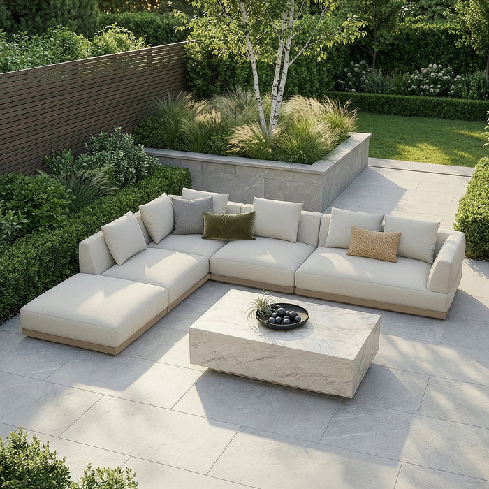 Outdoor Fabric Lyon Left-Handed Large Corner Sofa Set - Pebble