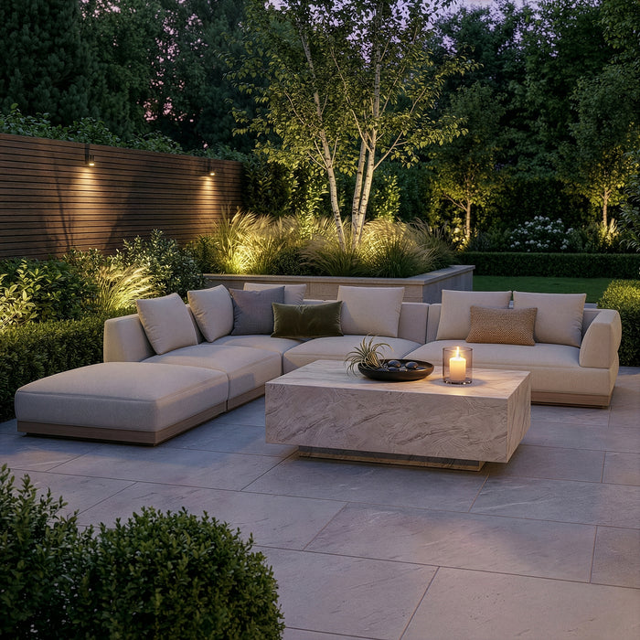 Outdoor Fabric Lyon Left-Handed Large Corner Sofa Set - Pebble