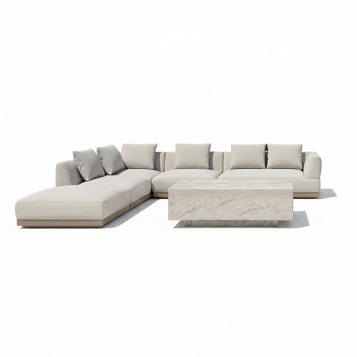 Outdoor Fabric Lyon Left-Handed Large Corner Sofa Set - Pebble