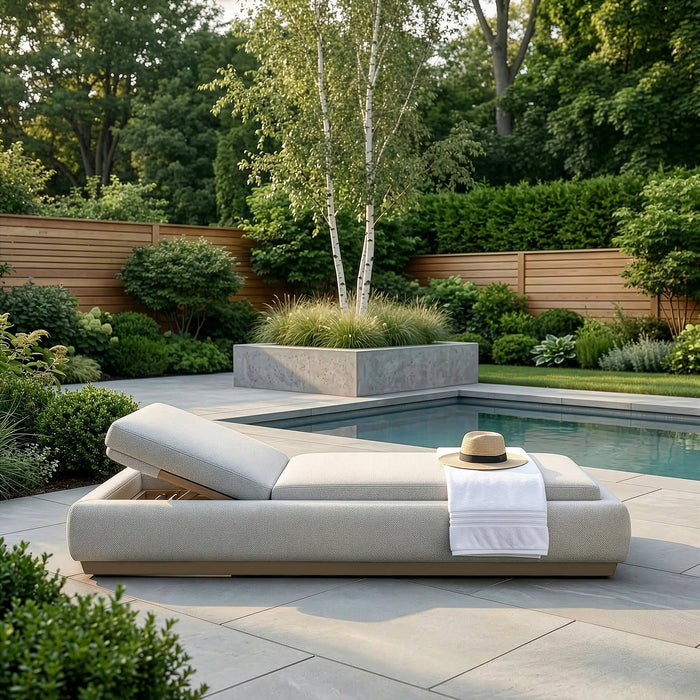 Outdoor Fabric Lyon Sunlounger - Pebble