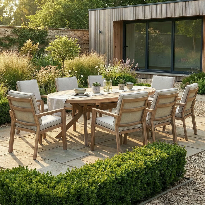 New York 8 Seat Oval Aluminium Dining Set - Wood Effect