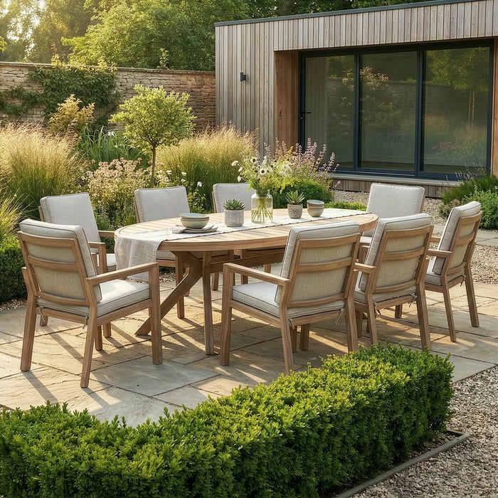 New York 8 Seat Oval Aluminium Dining Set - Wood Effect