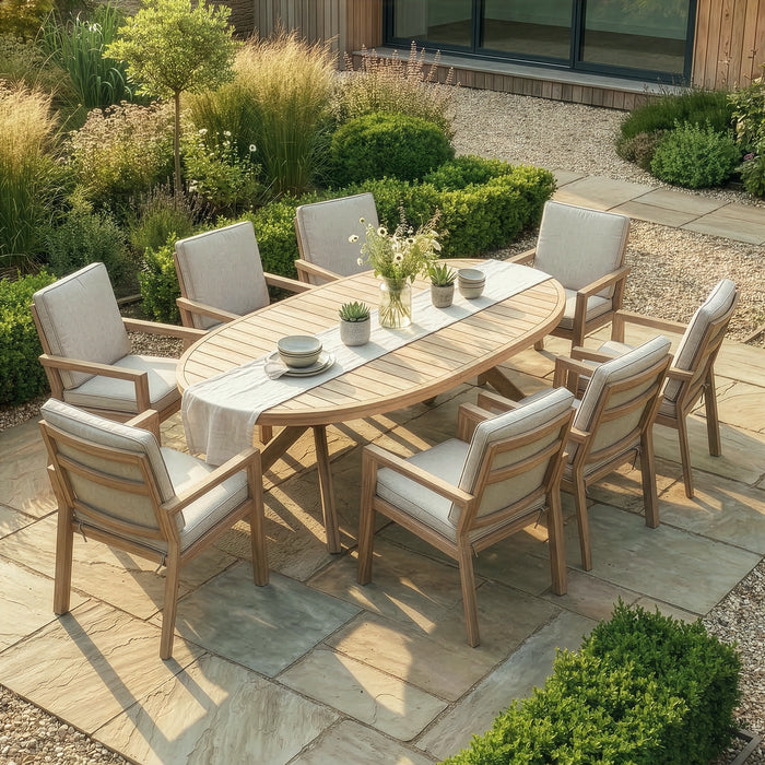 New York 8 Seat Oval Aluminium Dining Set - Wood Effect