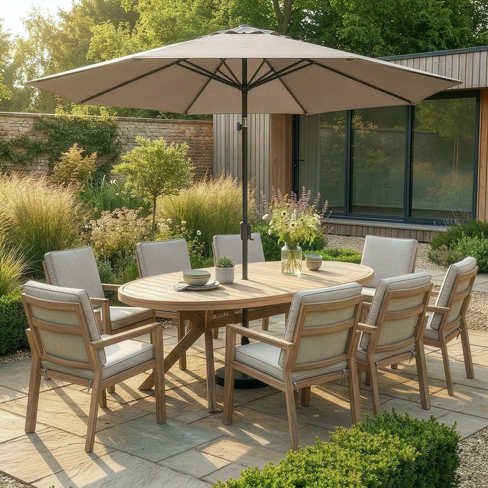 New York 8 Seat Oval Aluminium Dining Set - Wood Effect