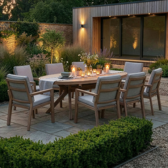 New York 8 Seat Oval Aluminium Dining Set - Wood Effect