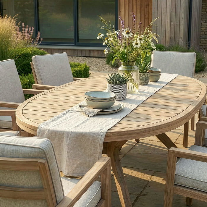 New York 8 Seat Oval Aluminium Dining Set - Wood Effect