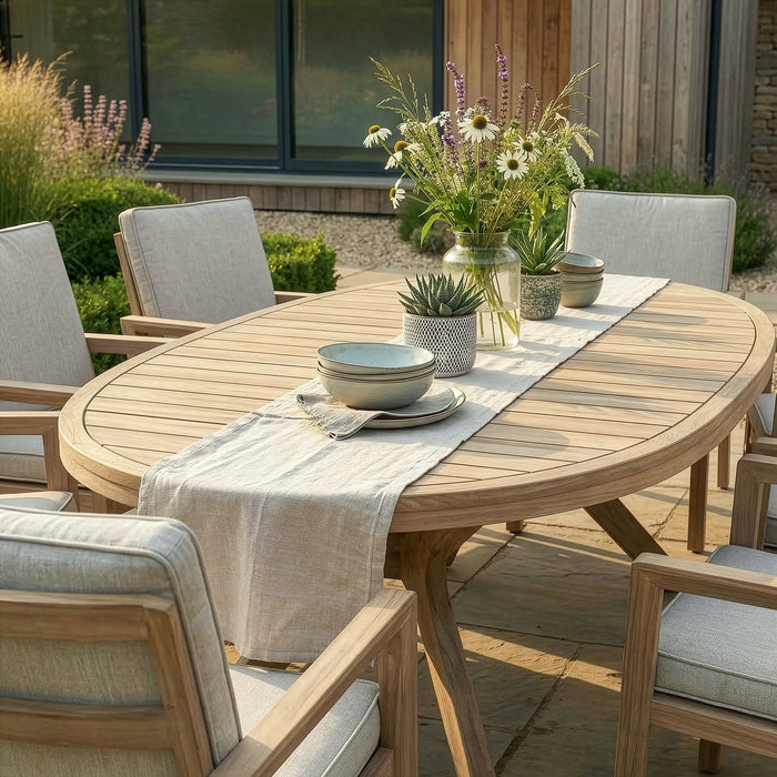New York 8 Seat Oval Aluminium Dining Set - Wood Effect