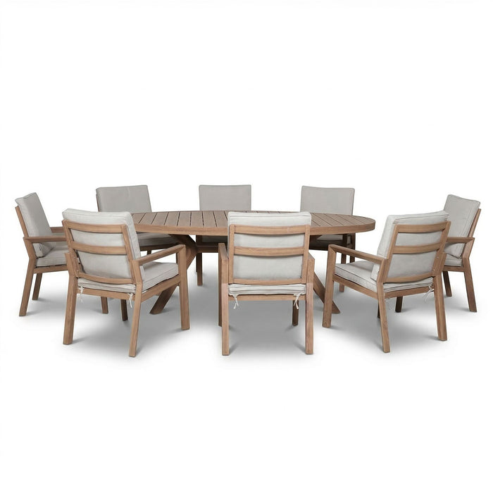 New York 8 Seat Oval Aluminium Dining Set - Wood Effect