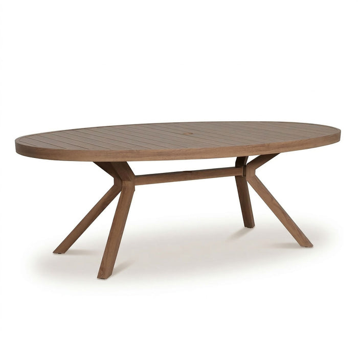 New York 8 Seat Oval Aluminium Dining Set - Wood Effect