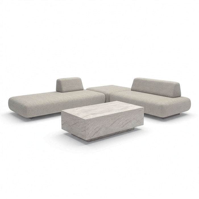 Outdoor Fabric Cannes Small Corner Sofa Set with Rectangular Marble Effect Coffee Table - Pebble
