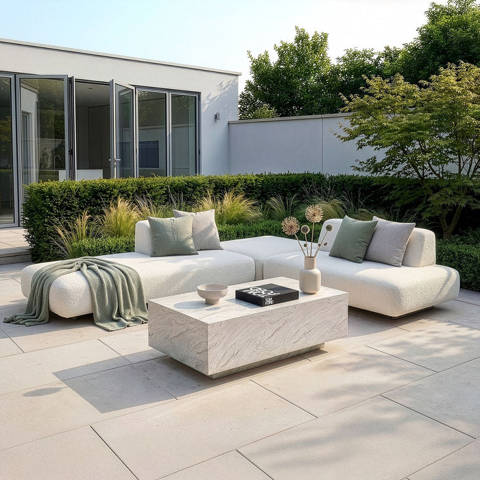 Outdoor Fabric Cannes Small Corner Sofa Set with Rectangular Marble Effect Coffee Table - Pebble