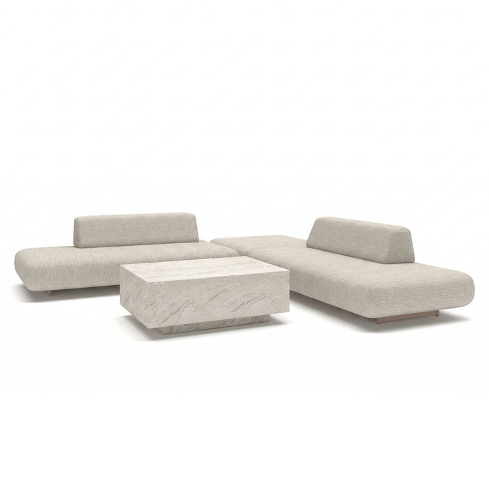 Outdoor Fabric Cannes Medium Corner Sofa Set with Rectangular Marble Effect Coffee Table - Pebble