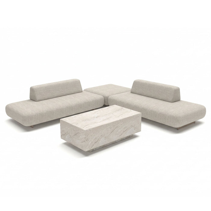 Outdoor Fabric Cannes Medium Corner Sofa Set with Rectangular Marble Effect Coffee Table - Pebble